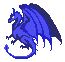 A blue dragon standing near the logo